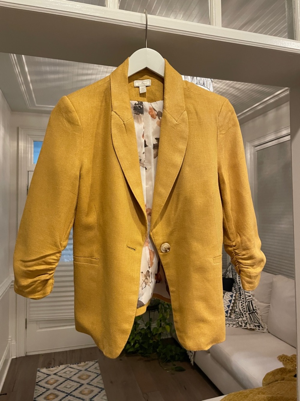 Mustard Yellow Single-Button Women's Blazer 30% linen